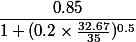 \dfrac {0.85}{1+( 0.2 \times \frac{32.67}{35})^{0.5}}
